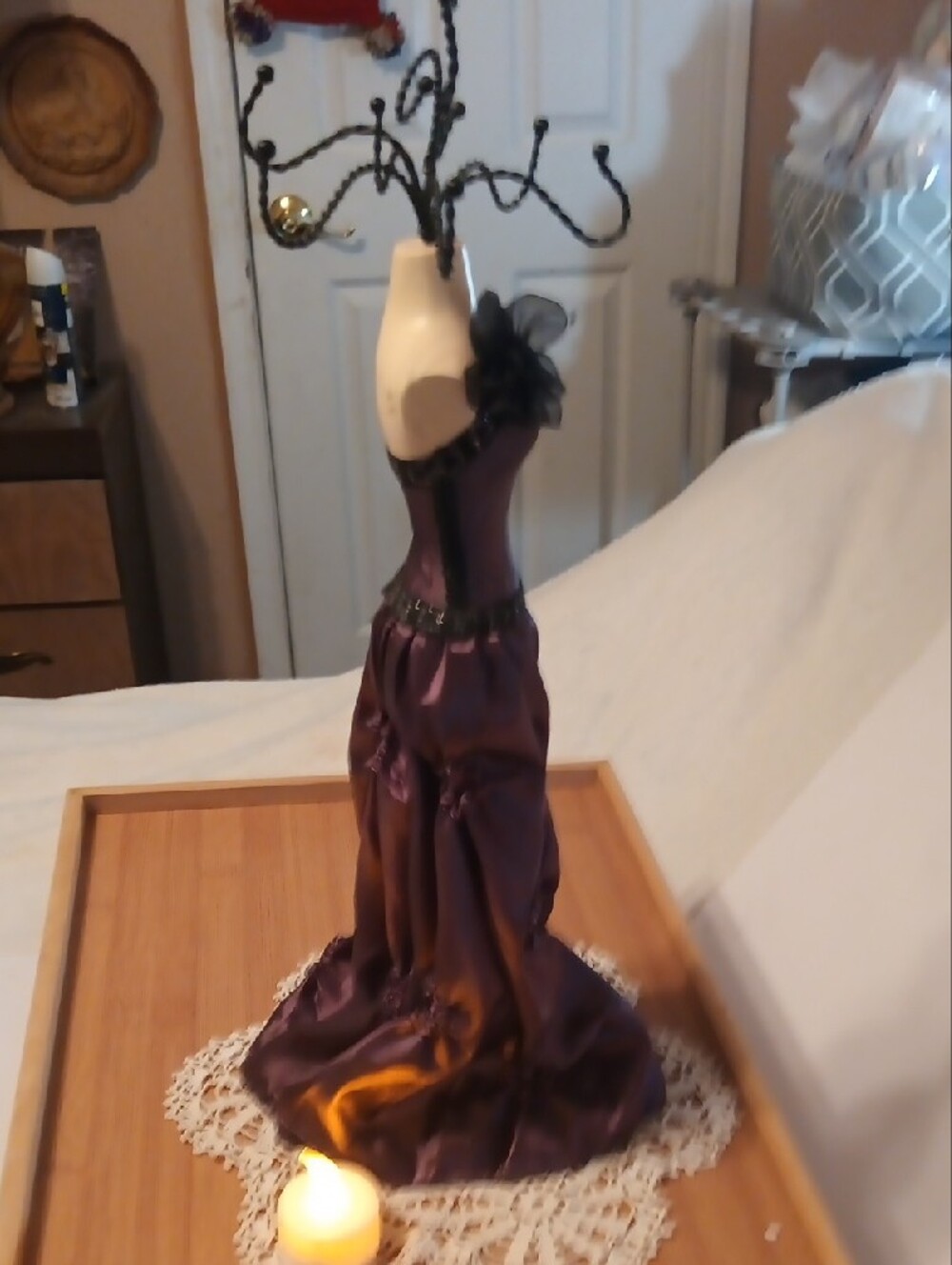 Source Unknown Purple Satin Dress Form Jewelry Organizer with Black Wire Tree - Picture 7 of 7